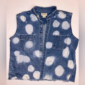 Polka Dot Bleach Washed Vintage Distressed Denim Jean Vest